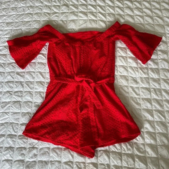 Likely Bayard Kittridge red lace off the shoulder romper - Picture 6 of 11